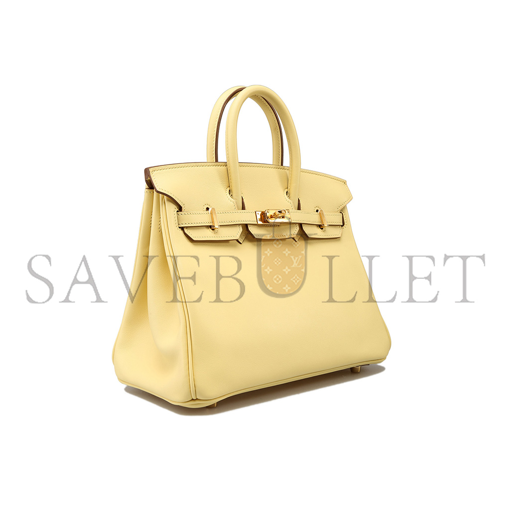 H**mes birkin 25 swift leather goose egg yellow gold buckle bag h049362ck07 (25*20*13cm)